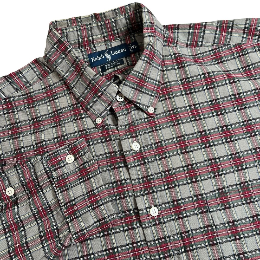 Ralph Lauren Mens XL Multicolor Plaid Long Sleeve Button‎ Down Big Shirt Pocket